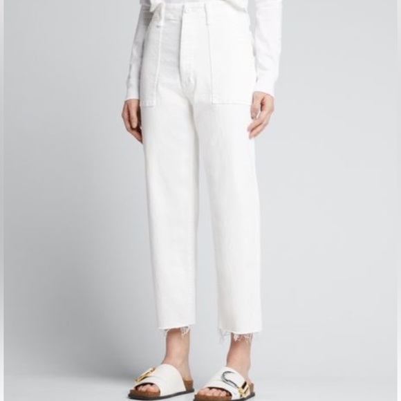 Mother The Patch Pocket Private Ankle Fray White Jeans - Picture 1 of 11